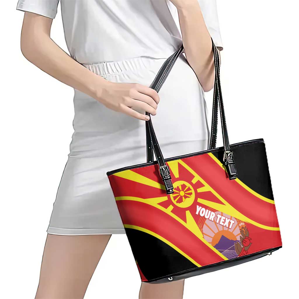 Personalised Macedonia National Day Leather Tote Bag New Sun of Liberty Waves Style - Wonder Print Shop