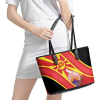 Personalised Macedonia National Day Leather Tote Bag New Sun of Liberty Waves Style - Wonder Print Shop