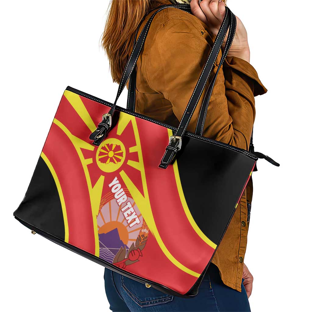 Personalised Macedonia National Day Leather Tote Bag New Sun of Liberty Waves Style - Wonder Print Shop