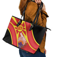 Personalised Macedonia National Day Leather Tote Bag New Sun of Liberty Waves Style - Wonder Print Shop
