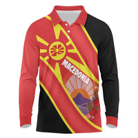 Personalised Macedonia National Day Long Sleeve Polo Shirt New Sun of Liberty Waves Style - Wonder Print Shop