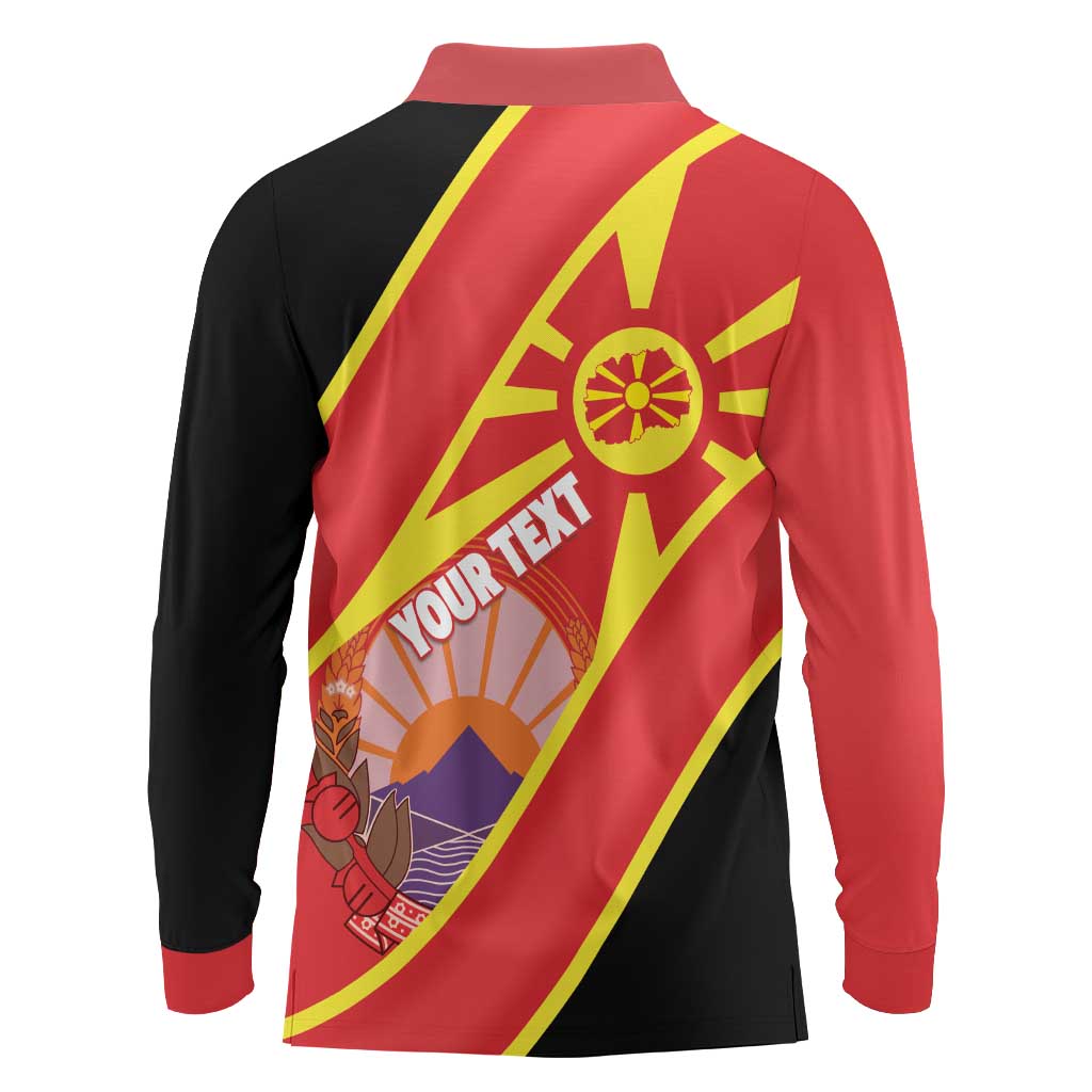 Personalised Macedonia National Day Long Sleeve Polo Shirt New Sun of Liberty Waves Style - Wonder Print Shop
