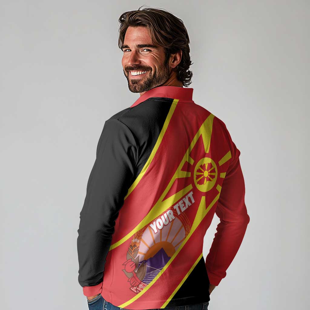 Personalised Macedonia National Day Long Sleeve Polo Shirt New Sun of Liberty Waves Style - Wonder Print Shop