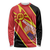 Personalised Macedonia National Day Long Sleeve Shirt New Sun of Liberty Waves Style - Wonder Print Shop