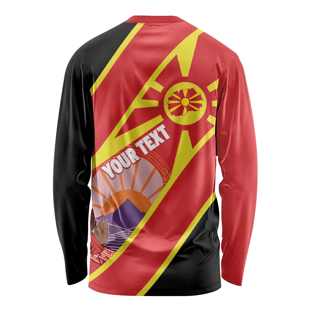 Personalised Macedonia National Day Long Sleeve Shirt New Sun of Liberty Waves Style - Wonder Print Shop