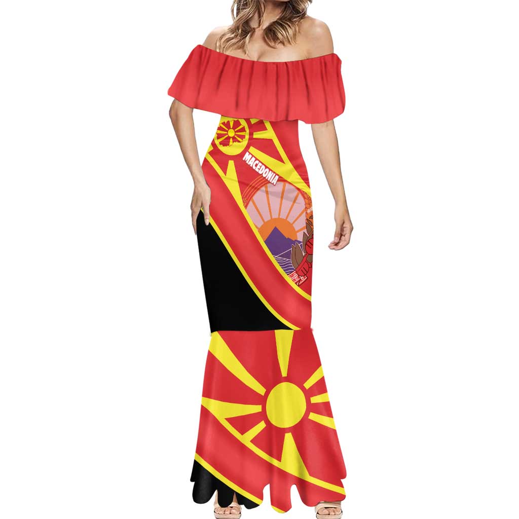 Personalised Macedonia National Day Mermaid Dress New Sun of Liberty Waves Style - Wonder Print Shop