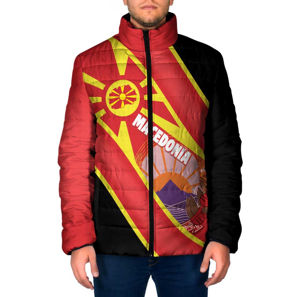 Personalised Macedonia National Day Padded Jacket New Sun of Liberty Waves Style - Wonder Print Shop