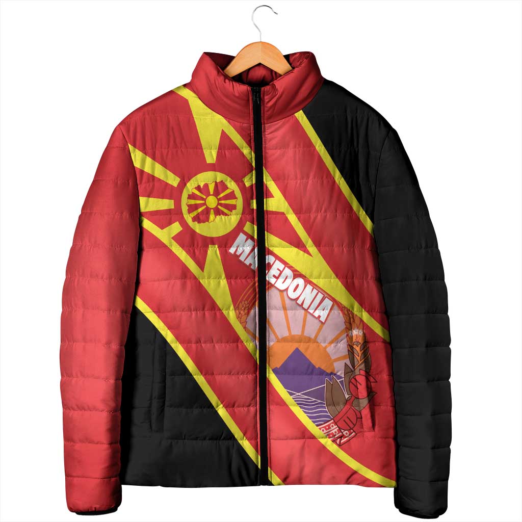 Personalised Macedonia National Day Padded Jacket New Sun of Liberty Waves Style - Wonder Print Shop