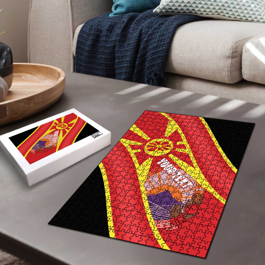 Personalised Macedonia National Day Puzzle New Sun of Liberty Waves Style - Wonder Print Shop