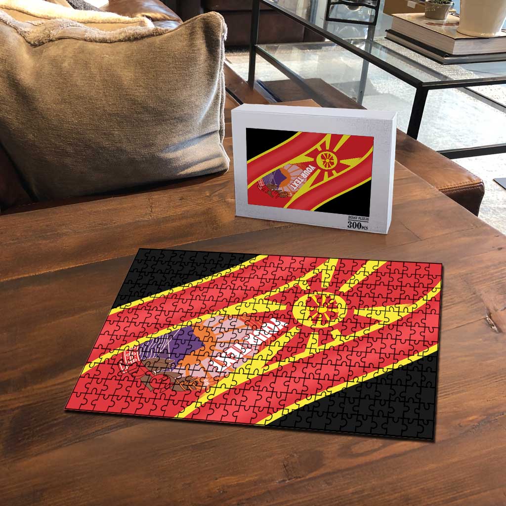 Personalised Macedonia National Day Puzzle New Sun of Liberty Waves Style - Wonder Print Shop