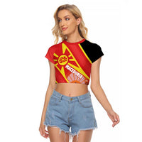 Personalised Macedonia National Day Raglan Cropped T Shirt New Sun of Liberty Waves Style - Wonder Print Shop