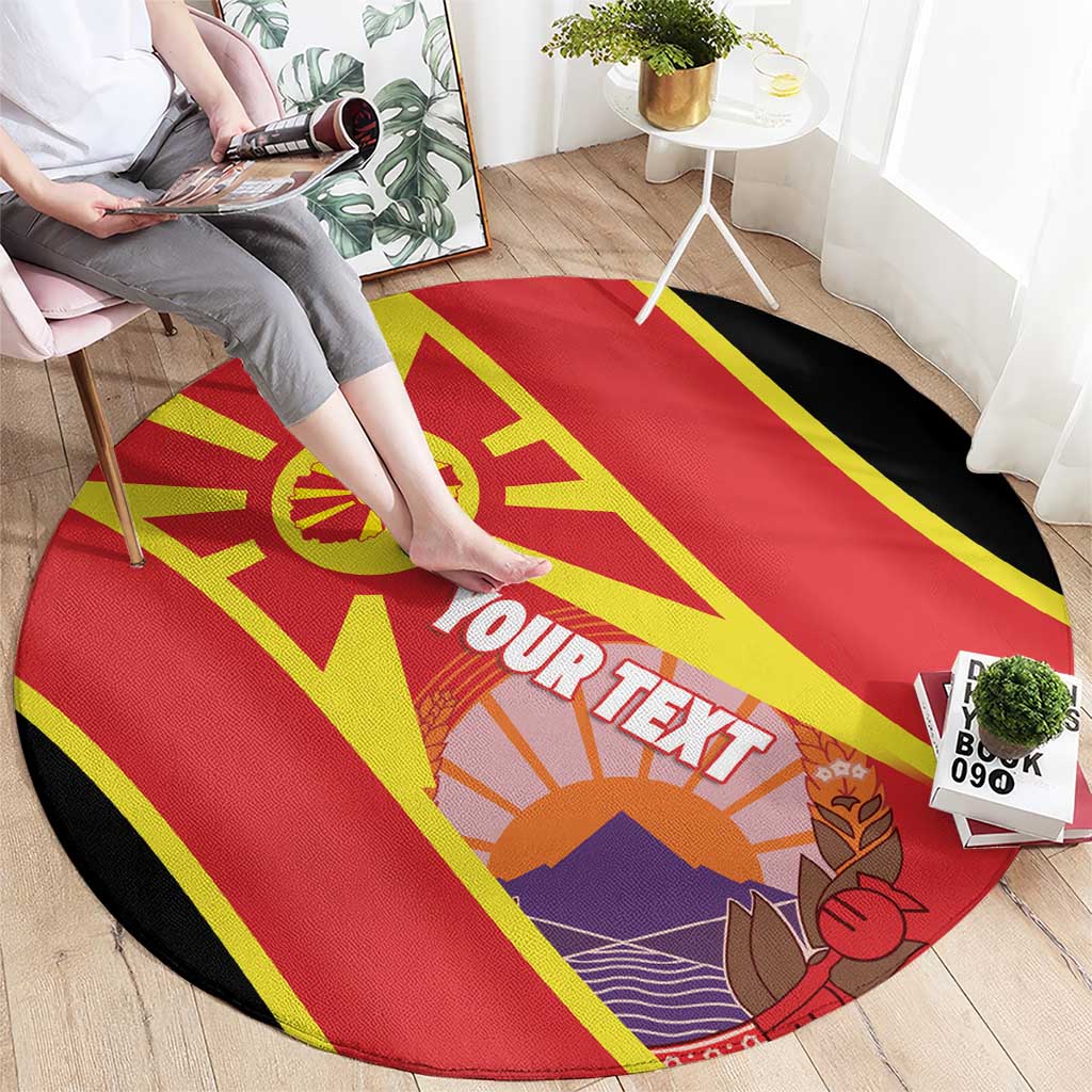 Personalised Macedonia National Day Round Carpet New Sun of Liberty Waves Style - Wonder Print Shop