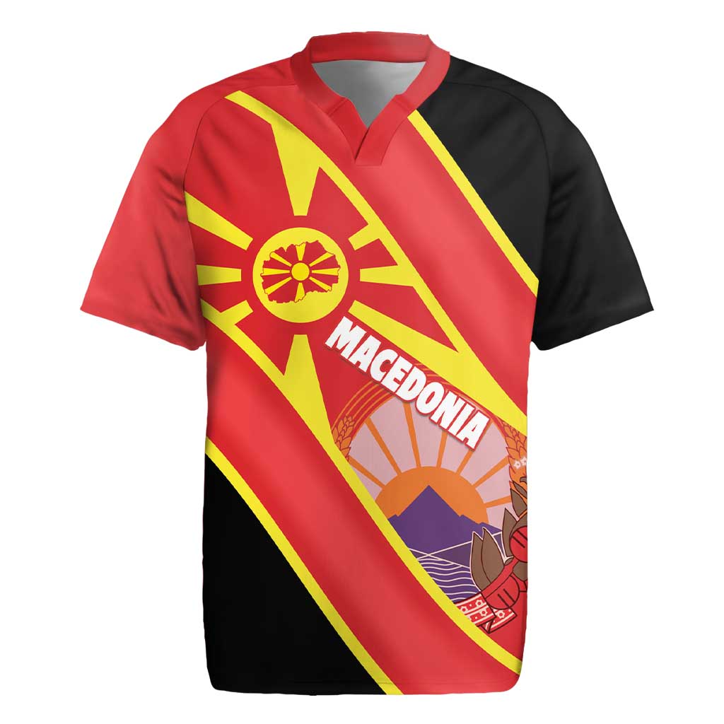 Personalised Macedonia National Day Rugby Jersey New Sun of Liberty Waves Style - Wonder Print Shop