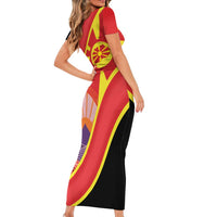 Personalised Macedonia National Day Short Sleeve Bodycon Dress New Sun of Liberty Waves Style - Wonder Print Shop