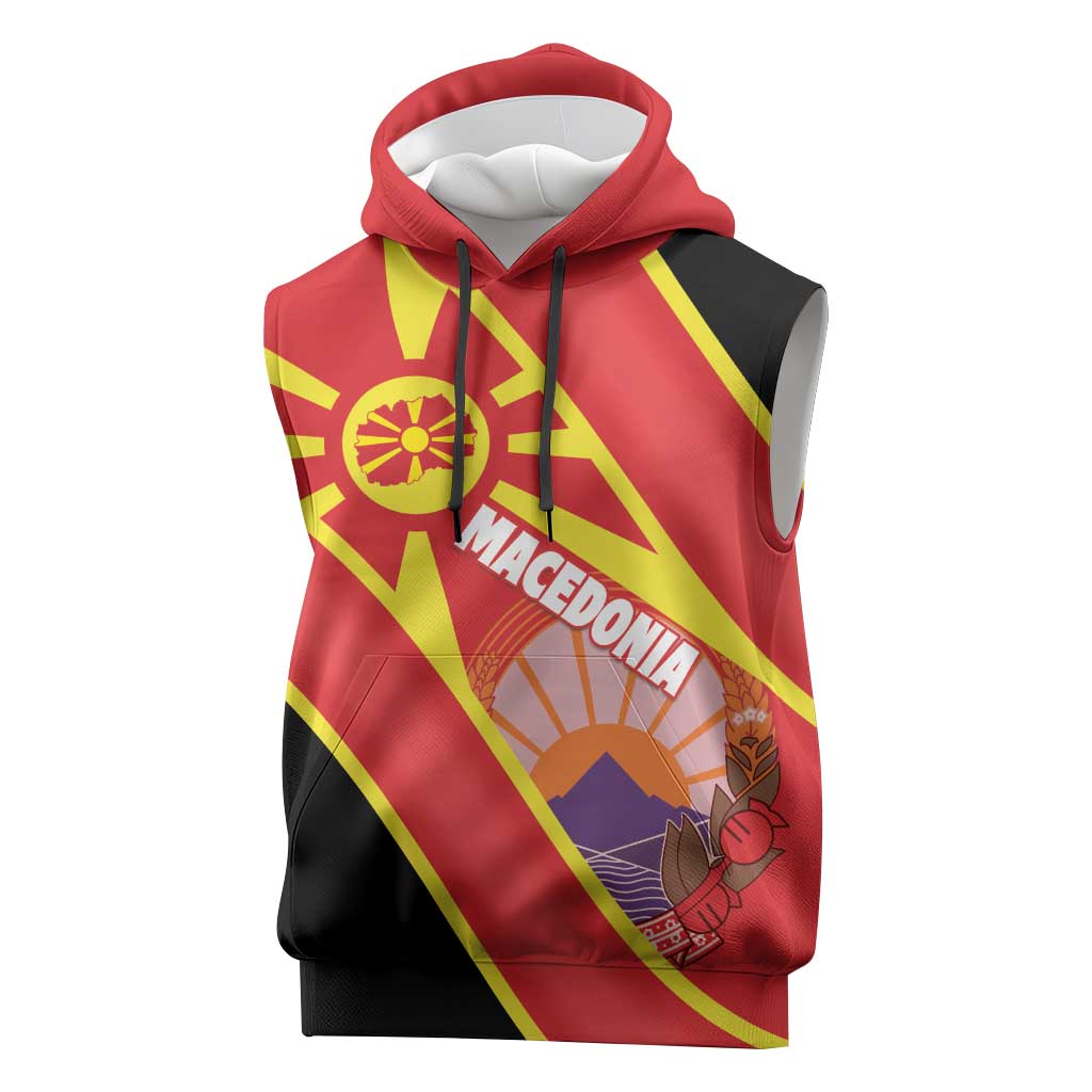 Personalised Macedonia National Day Sleeveless Hoodie New Sun of Liberty Waves Style - Wonder Print Shop
