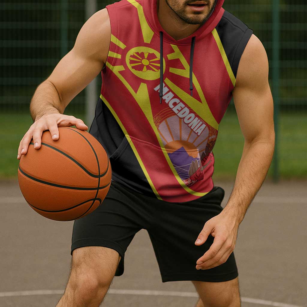 Personalised Macedonia National Day Sleeveless Hoodie New Sun of Liberty Waves Style - Wonder Print Shop