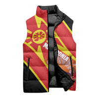 Personalised Macedonia National Day Sleeveless Puffer Jacket New Sun of Liberty Waves Style - Wonder Print Shop