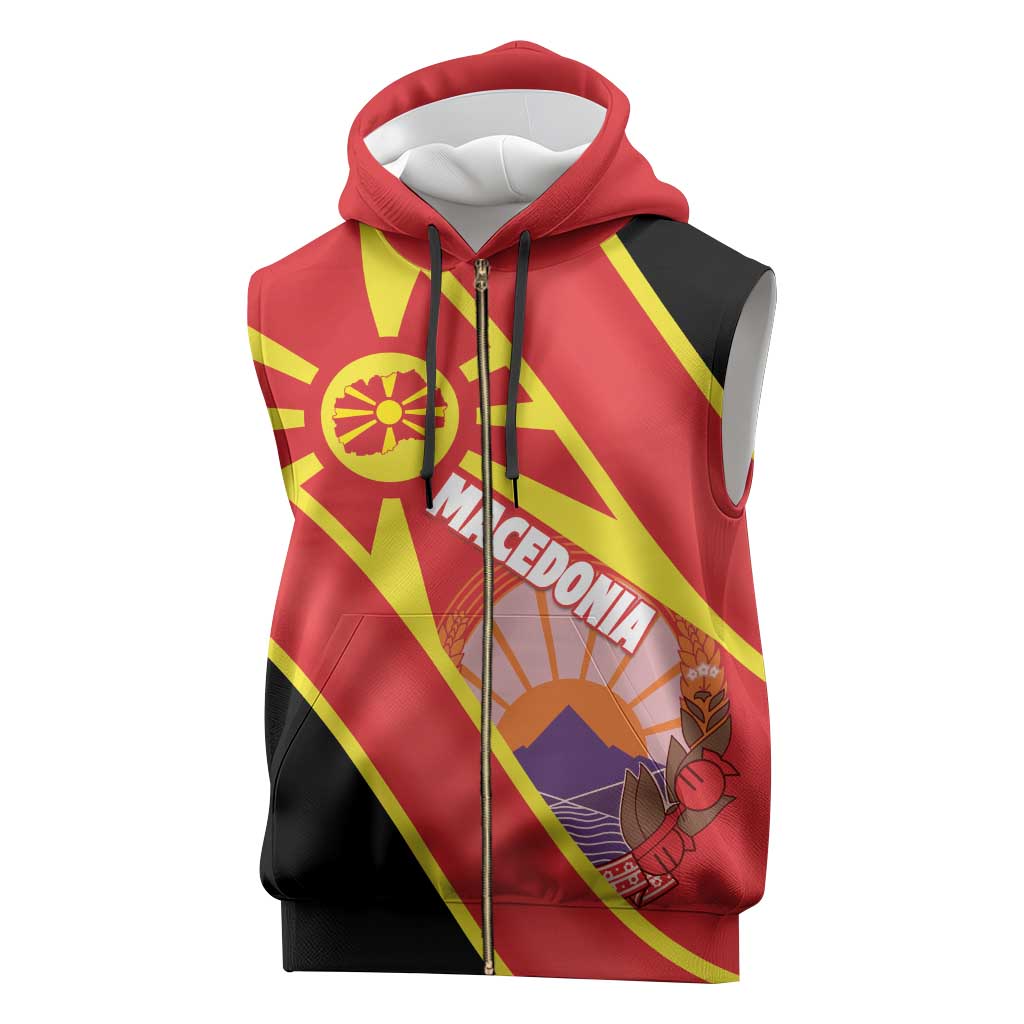 Personalised Macedonia National Day Sleeveless Zip Hoodie New Sun of Liberty Waves Style - Wonder Print Shop