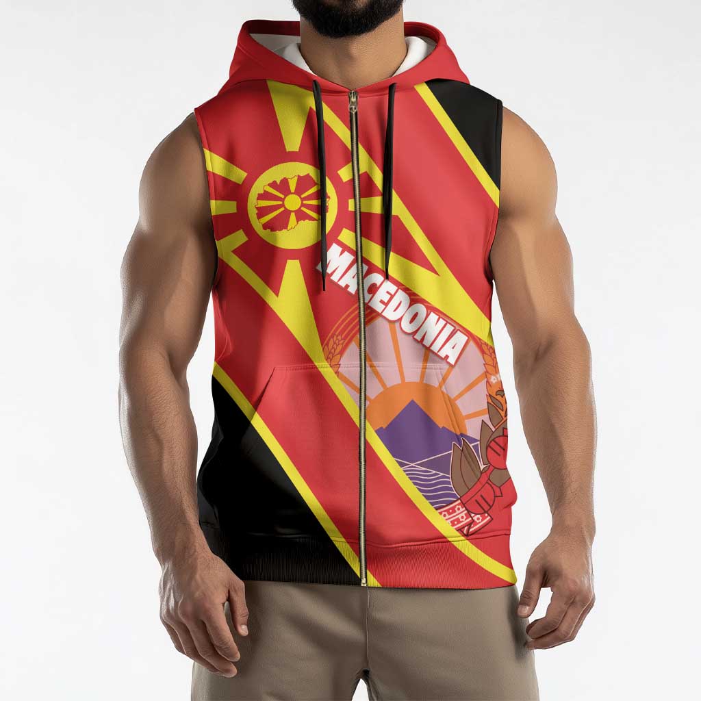 Personalised Macedonia National Day Sleeveless Zip Hoodie New Sun of Liberty Waves Style - Wonder Print Shop