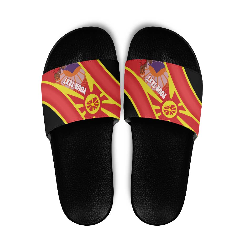 Personalised Macedonia National Day Slide Sandals New Sun of Liberty Waves Style - Wonder Print Shop