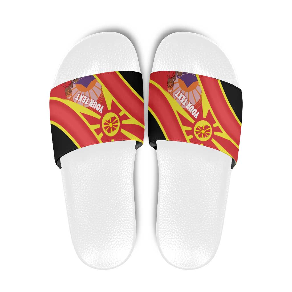 Personalised Macedonia National Day Slide Sandals New Sun of Liberty Waves Style - Wonder Print Shop