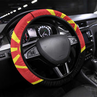 Macedonia National Day Steering Wheel Cover New Sun of Liberty Waves Style - Wonder Print Shop