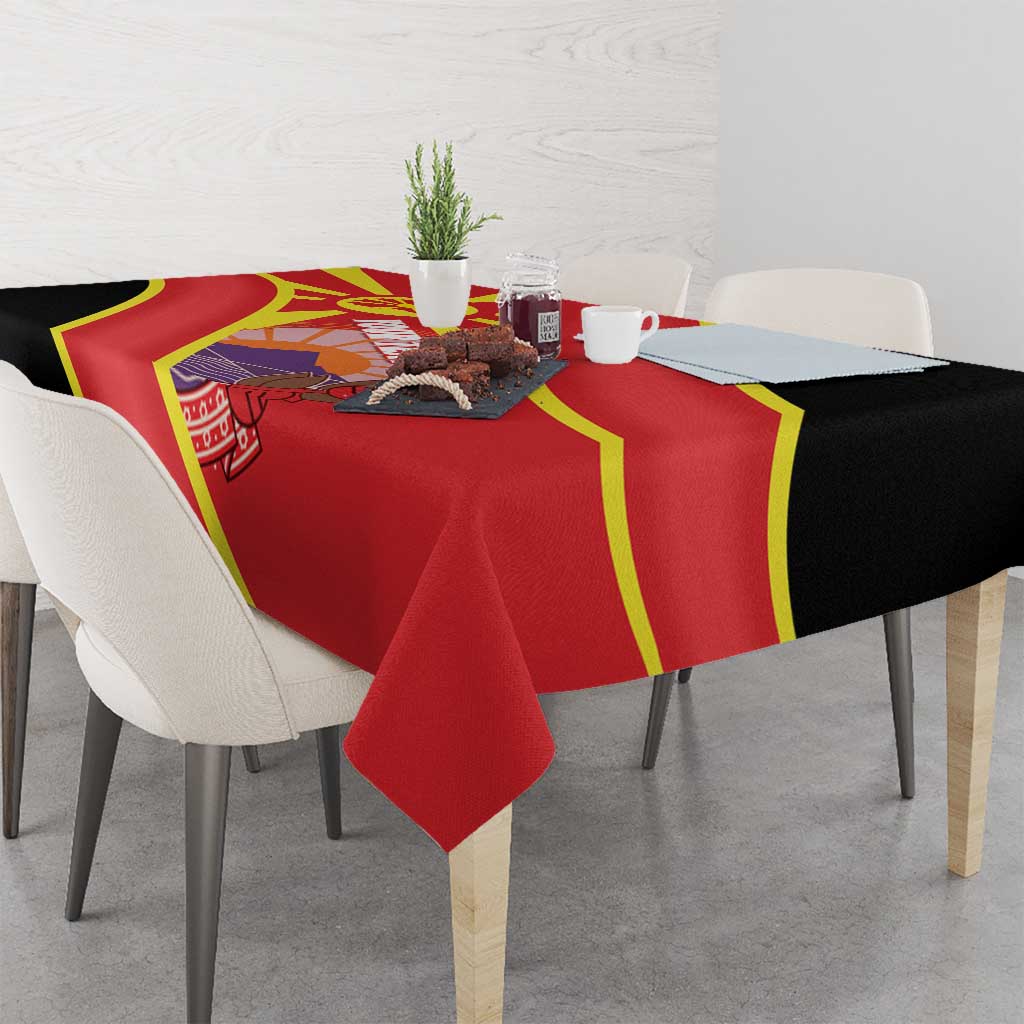 Personalised Macedonia National Day Tablecloth New Sun of Liberty Waves Style - Wonder Print Shop
