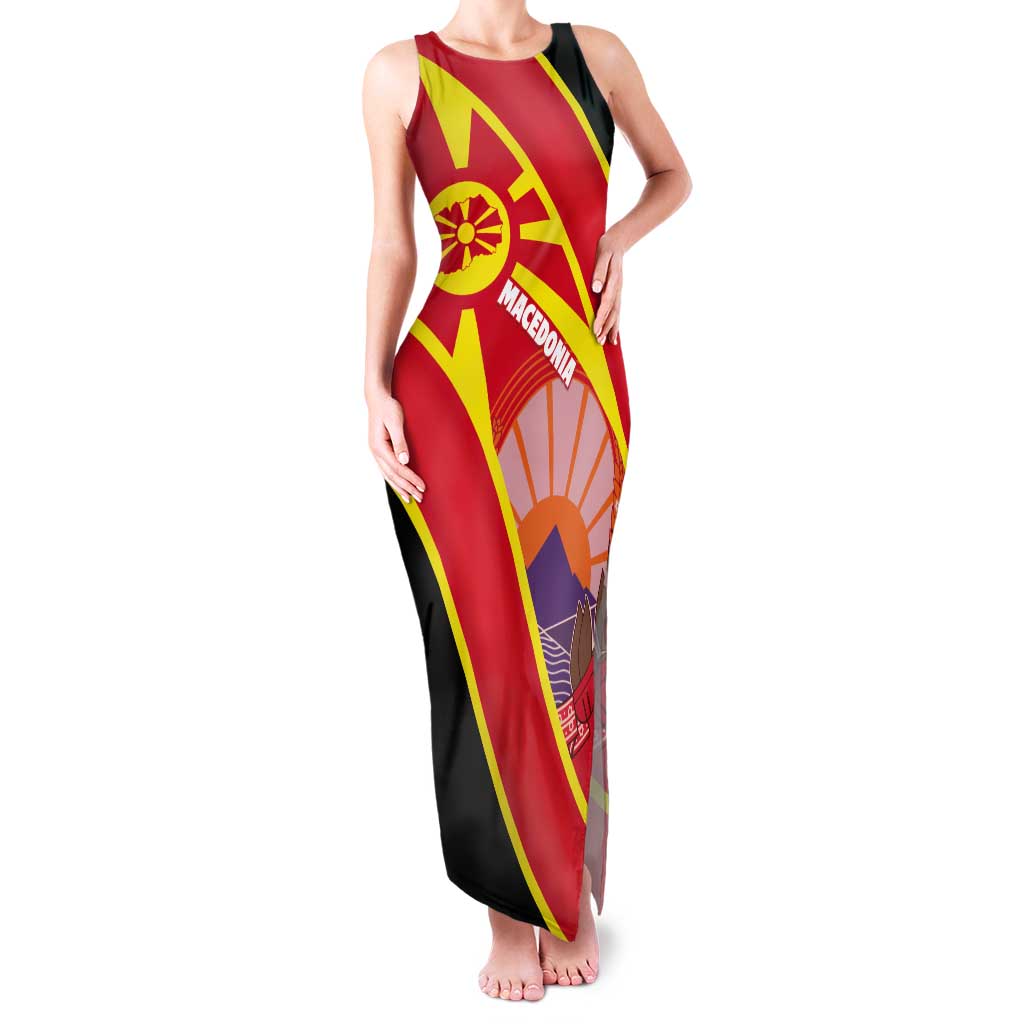 Personalised Macedonia National Day Tank Maxi Dress New Sun of Liberty Waves Style - Wonder Print Shop