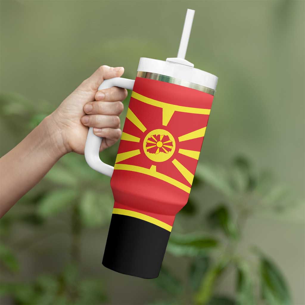 Personalised Macedonia National Day Tumbler With Handle New Sun of Liberty Waves Style - Wonder Print Shop