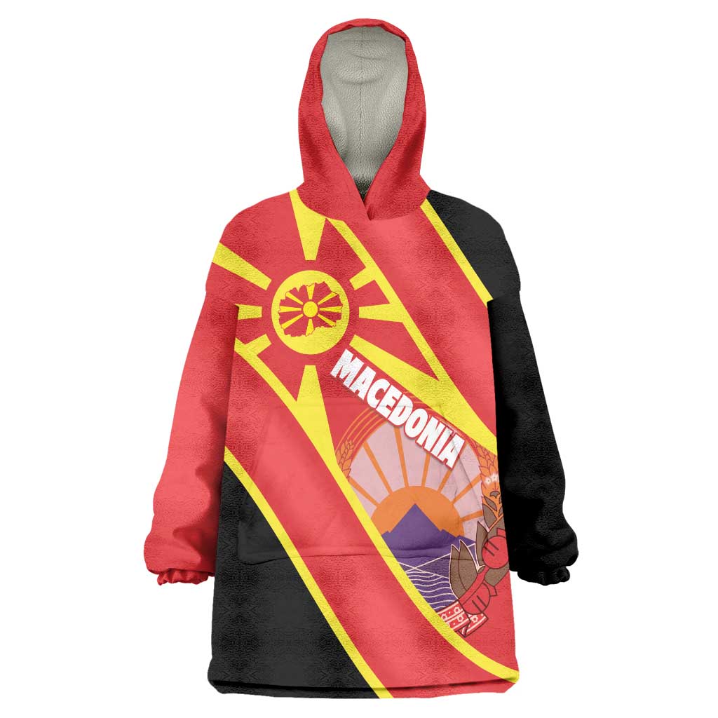Personalised Macedonia National Day Wearable Blanket Hoodie New Sun of Liberty Waves Style - Wonder Print Shop