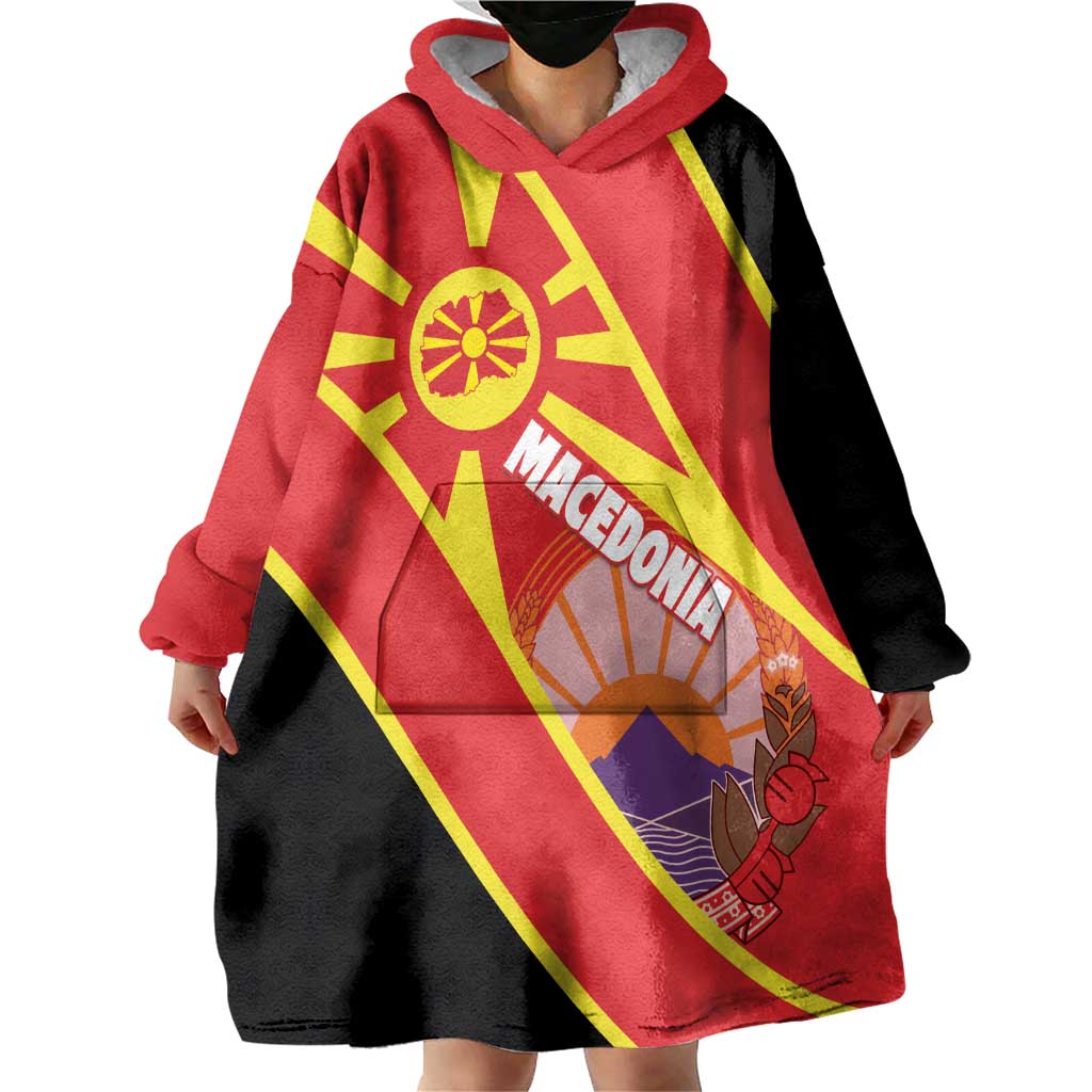 Personalised Macedonia National Day Wearable Blanket Hoodie New Sun of Liberty Waves Style - Wonder Print Shop