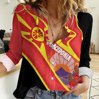 Personalised Macedonia National Day Women Casual Shirt New Sun of Liberty Waves Style - Wonder Print Shop