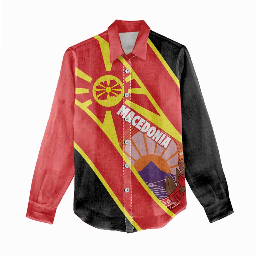 Personalised Macedonia National Day Women Casual Shirt New Sun of Liberty Waves Style - Wonder Print Shop