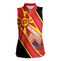 Personalised Macedonia National Day Women Sleeveless Polo Shirt New Sun of Liberty Waves Style - Wonder Print Shop