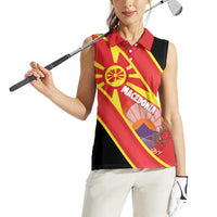 Personalised Macedonia National Day Women Sleeveless Polo Shirt New Sun of Liberty Waves Style - Wonder Print Shop