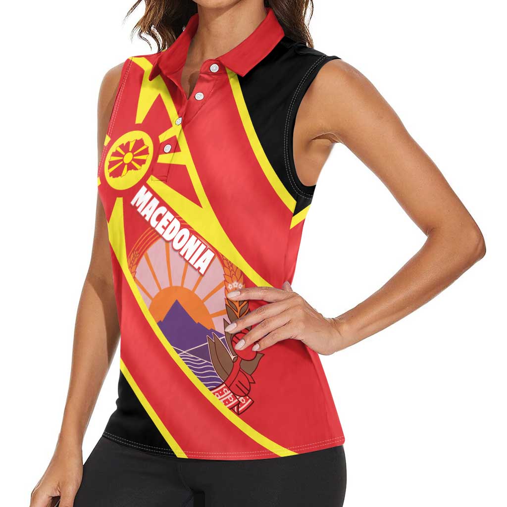 Personalised Macedonia National Day Women Sleeveless Polo Shirt New Sun of Liberty Waves Style - Wonder Print Shop