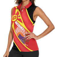 Personalised Macedonia National Day Women Sleeveless Polo Shirt New Sun of Liberty Waves Style - Wonder Print Shop