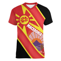 Personalised Macedonia National Day Women V-Neck T-Shirt New Sun of Liberty Waves Style - Wonder Print Shop