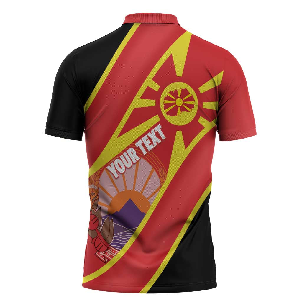 Personalised Macedonia National Day Zipper Polo Shirt New Sun of Liberty Waves Style - Wonder Print Shop