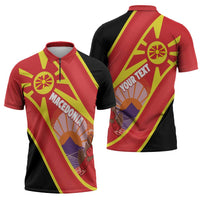 Personalised Macedonia National Day Zipper Polo Shirt New Sun of Liberty Waves Style - Wonder Print Shop