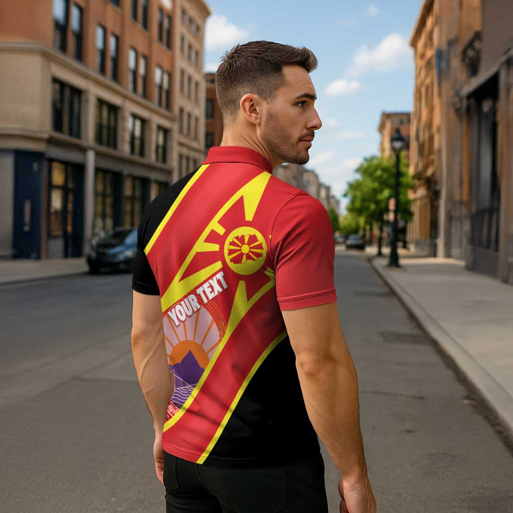 Personalised Macedonia National Day Zipper Polo Shirt New Sun of Liberty Waves Style - Wonder Print Shop