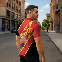 Personalised Macedonia National Day Zipper Polo Shirt New Sun of Liberty Waves Style - Wonder Print Shop