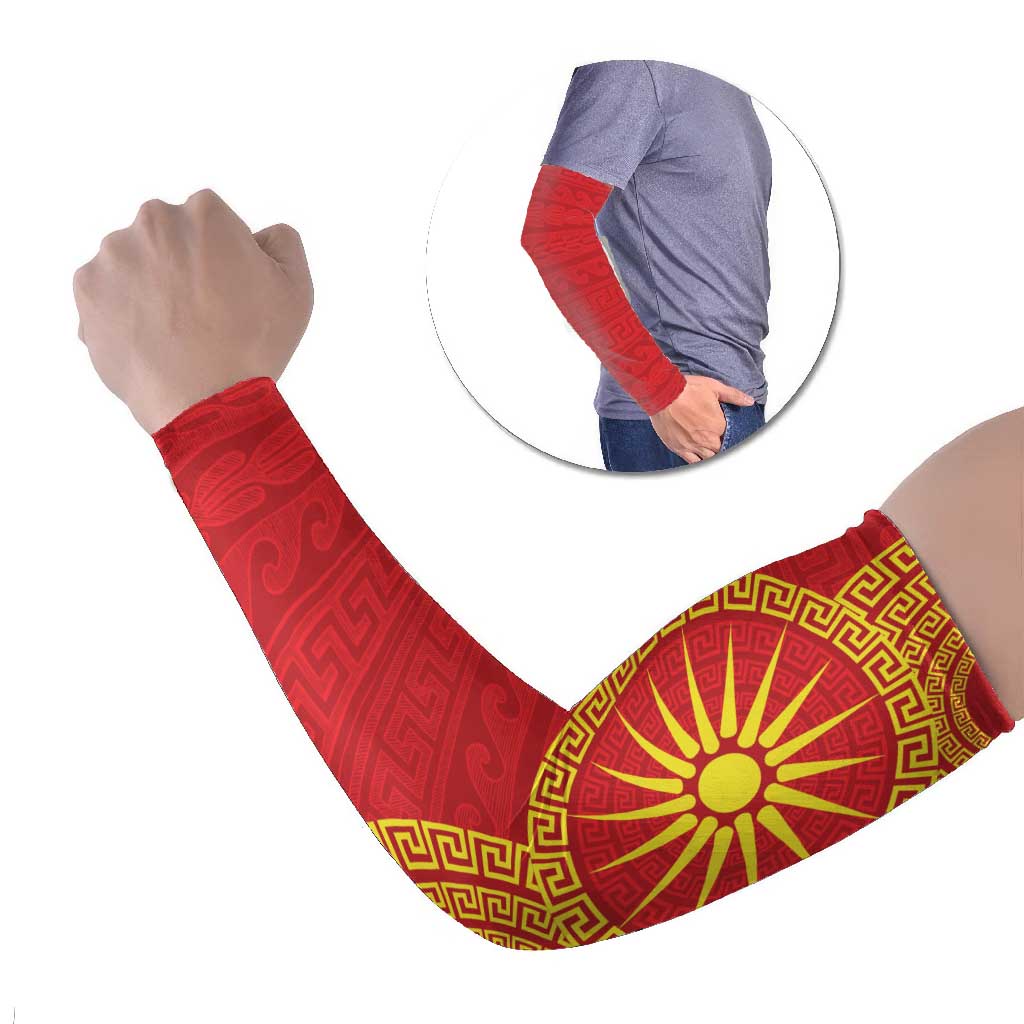 Vergina Sun Macedonia Arm Sleeves Greek Pattern Red - Wonder Print Shop
