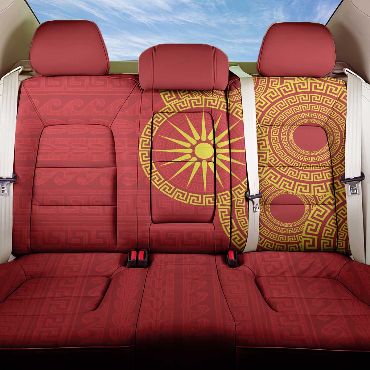 Vergina Sun Macedonia Back Car Seat Cover Greek Pattern Red - Wonder Print Shop