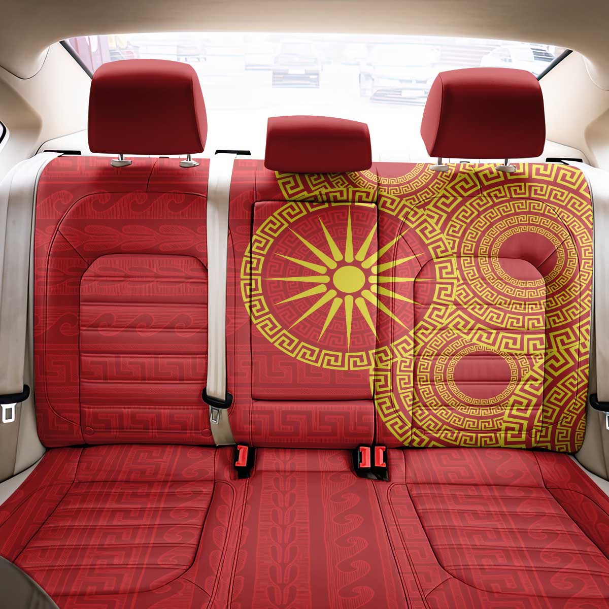 Vergina Sun Macedonia Back Car Seat Cover Greek Pattern Red - Wonder Print Shop