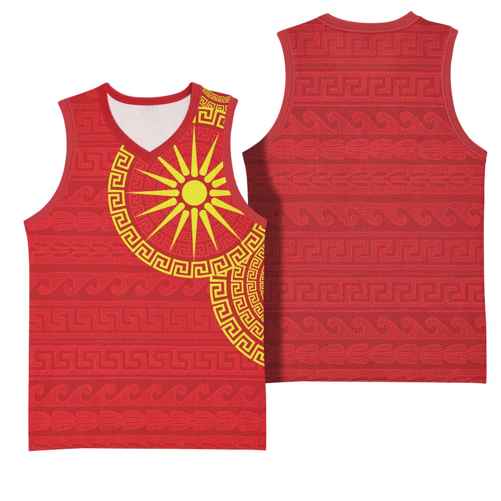 Vergina Sun Macedonia Basketball Jersey Greek Pattern Red - Wonder Print Shop