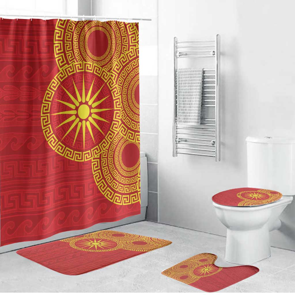 Vergina Sun Macedonia Bathroom Set Greek Pattern Red - Wonder Print Shop