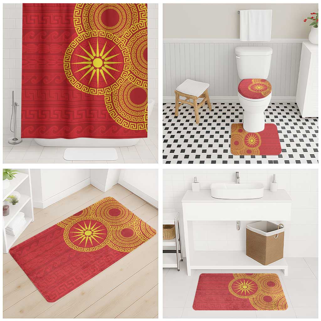 Vergina Sun Macedonia Bathroom Set Greek Pattern Red - Wonder Print Shop
