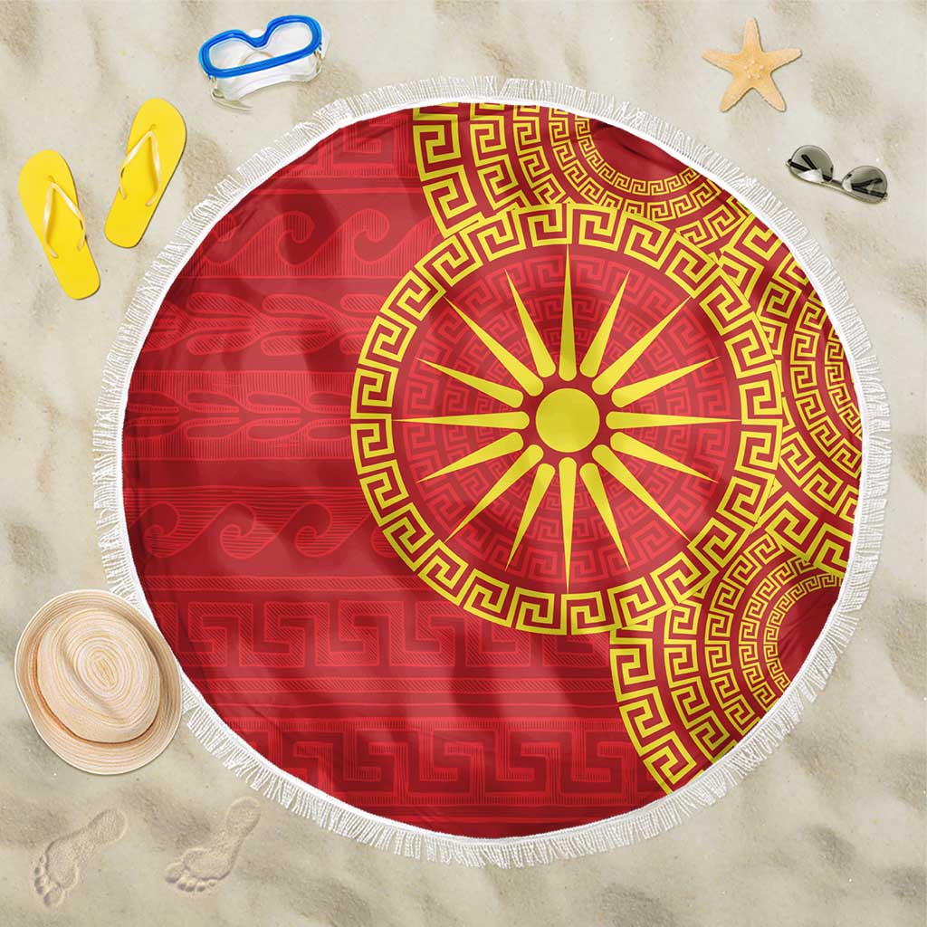 Vergina Sun Macedonia Beach Blanket Greek Pattern Red - Wonder Print Shop