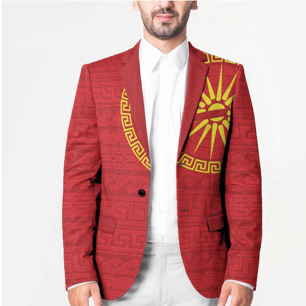 Vergina Sun Macedonia Blazer Greek Pattern Red - Wonder Print Shop